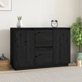Sideboard aus massivem schwarzem Kiefernholz, 111 x 34 x 75 cm von vidaXL, Sideboards - Ref: Foro24-814313, Preis: 158,98 €, ...
