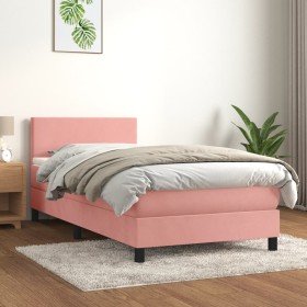 Cama box spring con colchón terciopelo rosa 90x200 cm Cama box spring con colchón terciopelo rosa 90x200 cm