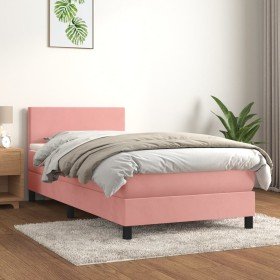 Cama box spring con colchón terciopelo rosa 100x200 cm Cama box spring con colchón terciopelo rosa 100x200 cm