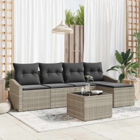 Conjunto de sofá de jardín 6 pcs Gris claro Poliratán