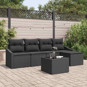 Conjunto de sofá de jardín 6 pcs Negro Poliratán