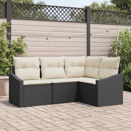 Conjunto de sofá de jardín 4 pcs Negro Poliratán