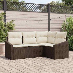 Conjunto de sofá de jardín 4 pcs Marrón Poliratán