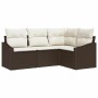 Conjunto de sofá de jardín 4 pcs Marrón Poliratán