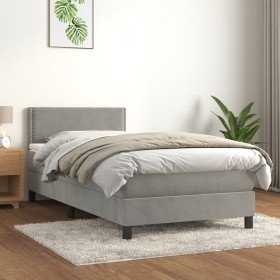 Cama box spring con colchón terciopelo gris claro 90x190 cm Cama box spring con colchón terciopelo gris claro 90x190 cm