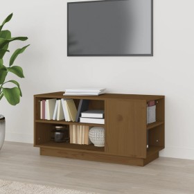 Mueble de TV madera maciza de pino marrón miel 80x35x40,5 cm