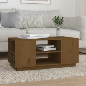 Mesa de centro madera maciza de pino marrón miel 90x49x40,5 cm de vidaXL, Mesas de centro - Ref: Foro24-814402, Precio: 73,82...