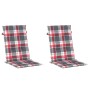 Cojín silla jardín respaldo alto 2 uds cuadros rojo 120x50x3 cm