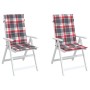 Cojín silla jardín respaldo alto 2 uds cuadros rojo 120x50x3 cm