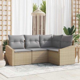 Conjunto de sofá de jardín 4 pcs Beige Poliratán