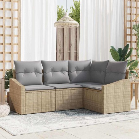 Conjunto de sofá de jardín 4 pcs Beige Poliratán