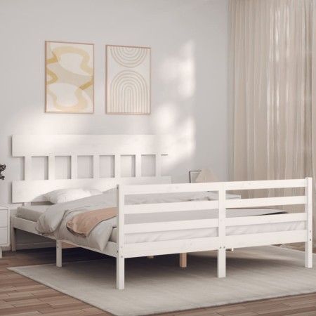 Weißer Massivholzbettrahmen mit Kopfteil 160x200 cm von vidaXL, Betten und Lattenroste - Ref: Foro24-3195167, Preis: 140,84 €...