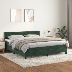 Cama box spring con colchón terciopelo verde oscuro 180x200 cm Cama box spring con colchón terciopelo verde oscuro 180x200 cm