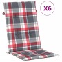 Cojín silla jardín respaldo alto 6 uds cuadros gris 120x50x3 cm