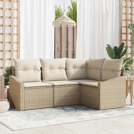 Conjunto de sofá de jardín 4 pcs Beige Poliratán