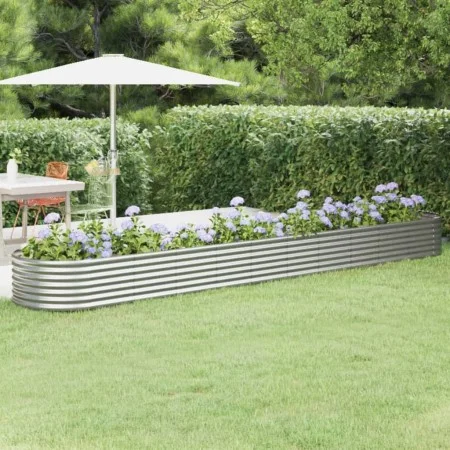 Steel flowerbed planter powder coated silver 440x80x36 cm by vidaXL, Pots and planters - Ref: Foro24-318937, Price: 73,35 €, ...