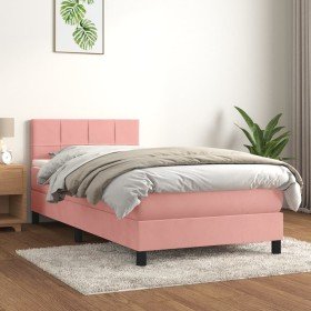 Cama box spring con colchón terciopelo rosa 100x200 cm Cama box spring con colchón terciopelo rosa 100x200 cm