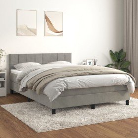 Cama box spring con colchón terciopelo gris claro 140x200 cm Cama box spring con colchón terciopelo gris claro 140x200 cm
