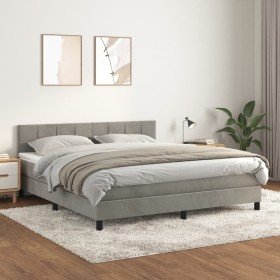 Cama box spring con colchón terciopelo gris claro 180x200 cm Cama box spring con colchón terciopelo gris claro 180x200 cm