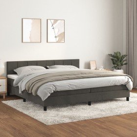 Cama box spring con colchón terciopelo gris oscuro 200x200 cm Cama box spring con colchón terciopelo gris oscuro 200x200 cm