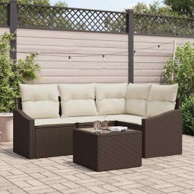 Conjunto de sofá de jardín 5 pcs Marrón Poliratán