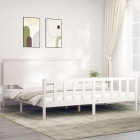 Weißer Massivholzbettrahmen mit Kopfteil 200x200 cm von vidaXL, Betten und Lattenroste - Ref: Foro24-3193422, Preis: 172,22 €...