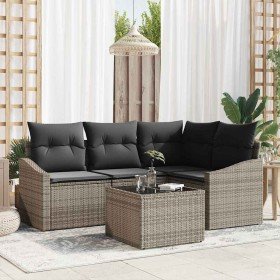 Conjunto de sofá de jardín 5 pcs Gris Poliratán