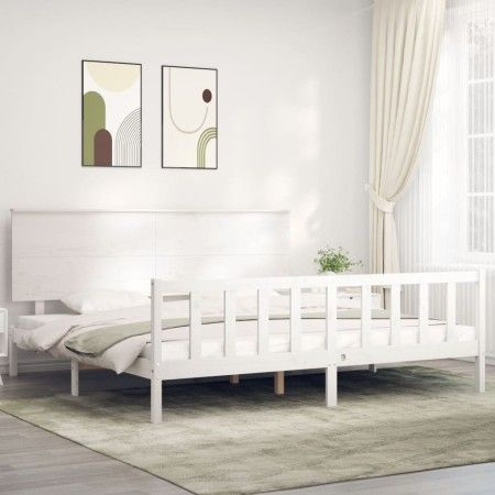 Estructura de cama con cabecero madera maciza blanco 200x200 cm de vidaXL, Camas y somieres - Ref: Foro24-3193422, Precio: 17...