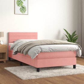 Cama box spring con colchón terciopelo rosa 90x200 cm en Camas y somieres | Comprar online en Foro24