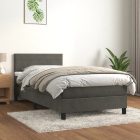 Cama box spring con colchón terciopelo gris oscuro 100x200 cm Cama box spring con colchón terciopelo gris oscuro 100x200 cm