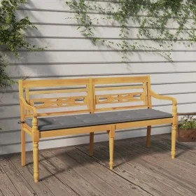 Batavia bench with gray cushion solid teak wood 150 cm by vidaXL, garden benches - Ref: Foro24-3100827, Price: 248,03 €, Disc...