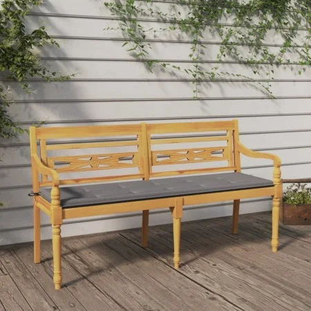 Batavia bench with gray cushion solid teak wood 150 cm by vidaXL, garden benches - Ref: Foro24-3100827, Price: 248,03 €, Disc...