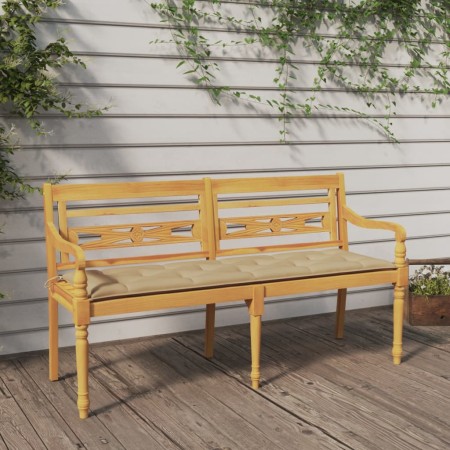 Batavia bench with beige cushion solid teak wood 150 cm by vidaXL, garden benches - Ref: Foro24-3100844, Price: 252,93 €, Dis...