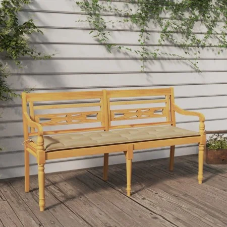 Batavia bench with beige cushion solid teak wood 150 cm by vidaXL, garden benches - Ref: Foro24-3100844, Price: 249,02 €, Dis...