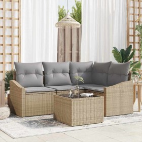 Conjunto de sofá de jardín 5 pcs Beige Poliratán