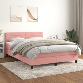 Cama box spring con colchón terciopelo rosa 140x190 cm en Camas y somieres | Comprar online en Foro24