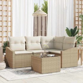 Conjunto de sofá de jardín 5 pcs Beige Poliratán