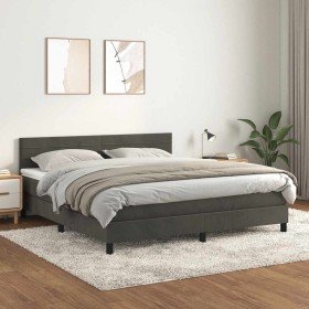 Cama box spring con colchón terciopelo gris oscuro 180x200 cm Cama box spring con colchón terciopelo gris oscuro 180x200 cm