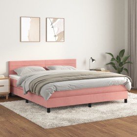 Cama box spring con colchón terciopelo rosa 180x200 cm Cama box spring con colchón terciopelo rosa 180x200 cm