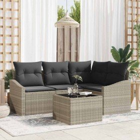 Conjunto de sofá de jardín 5 pcs Gris claro Poliratán