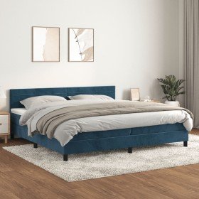 Cama box spring con colchón terciopelo azul oscuro 200x200 cm Cama box spring con colchón terciopelo azul oscuro 200x200 cm