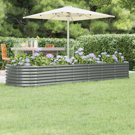Grauer pulverbeschichteter Blumenbeet-Pflanzkasten aus Stahl, 296 x 80 x 36 cm von vidaXL, Töpfe und Pflanzgefäße - Ref: Foro...