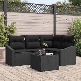 Conjunto de sofá de jardín 5 pcs Negro Poliratán