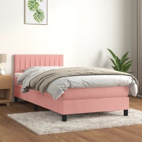Cama box spring con colchón terciopelo rosa 90x190 cm Cama box spring con colchón terciopelo rosa 90x190 cm