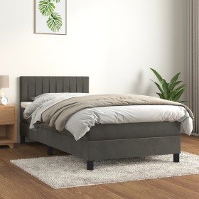 Cama box spring con colchón terciopelo gris oscuro 90x200 cm Cama box spring con colchón terciopelo gris oscuro 90x200 cm