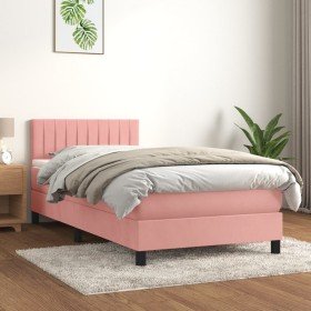 Cama box spring con colchón terciopelo rosa 100x200 cm Cama box spring con colchón terciopelo rosa 100x200 cm