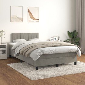 Cama box spring con colchón terciopelo gris claro 120x200 cm Cama box spring con colchón terciopelo gris claro 120x200 cm