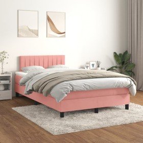 Cama box spring con colchón terciopelo rosa 120x200 cm en Camas y somieres | Comprar online en Foro24