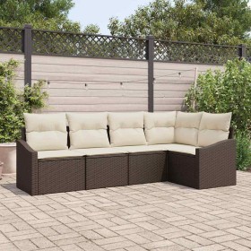 Conjunto de sofá de jardín 5 pcs Marrón Poliratán
