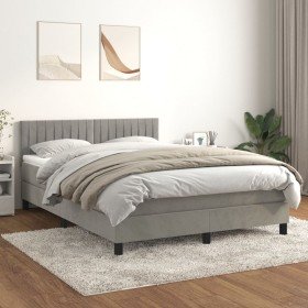 Cama box spring con colchón terciopelo gris claro 140x200 cm Cama box spring con colchón terciopelo gris claro 140x200 cm